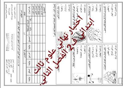 اختبار نهائي علوم ثالث ابتدائي ف2 الفصل الثاني 1445