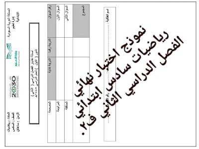 اختبار نهائي رياضيات سادس ابتدائي الدراسي الثاني 1445