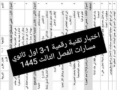 اختبار تقنية رقمية 1-3 اول ثانوي مسارات الفصل الثالث 1445