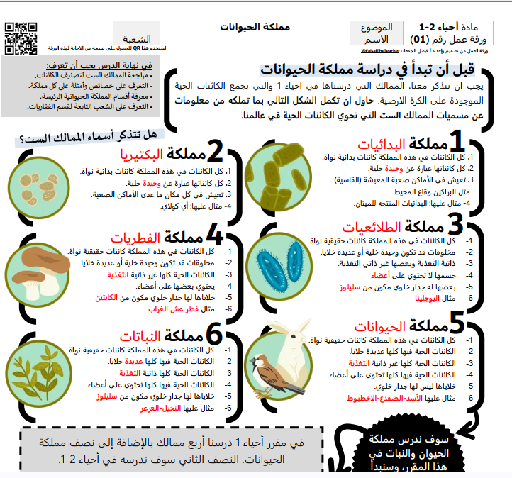 اوراق عمل احياء 2-1 ثاني ثانوي مسارات فصل اول 1446 pdf