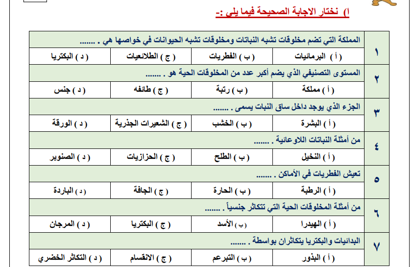 اختبار الفترة علوم الخامس الابتدائي الفصل الاول 1446