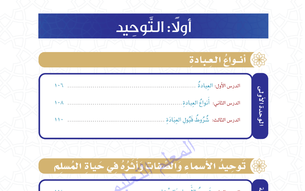 حل مادة التوحيد رابع ابتدائي الفصل الثاني 1446